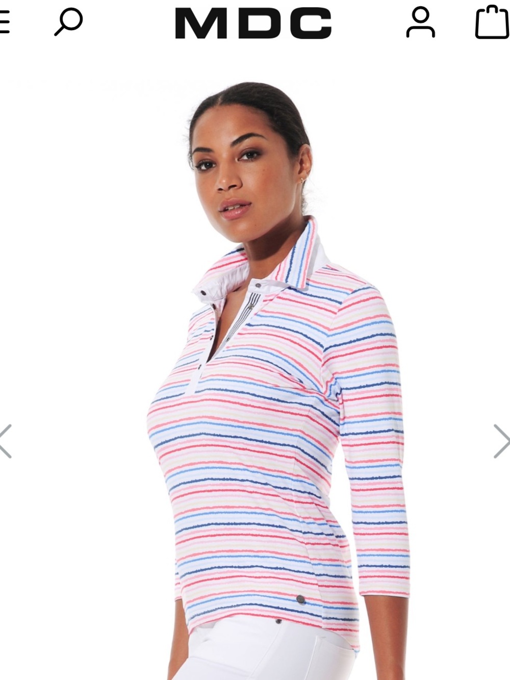 MDC Women’s Rainbow Stripe Print Polo Shirt Top - Pink Blue White EUR 38 US 6 S